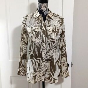🌿Lauren Ralph Lauren🌿 - Green/Cream Palm Leaf Print L/S Button Down Shirt